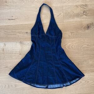Zara Mini Dress Halter Neck Denim Size XS Blue